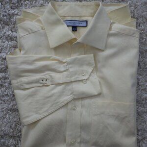 Tommy Hilfiger Mens Yellow Cream Long Sleeve Dress Shirt Size Medium 15.5 32/33